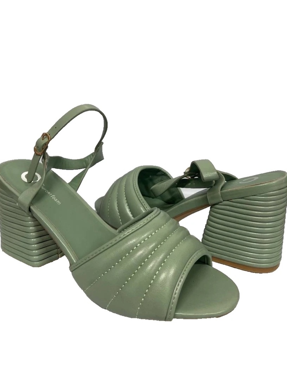 Time and Tru Sage Green Ribbed Block Heel Sandals